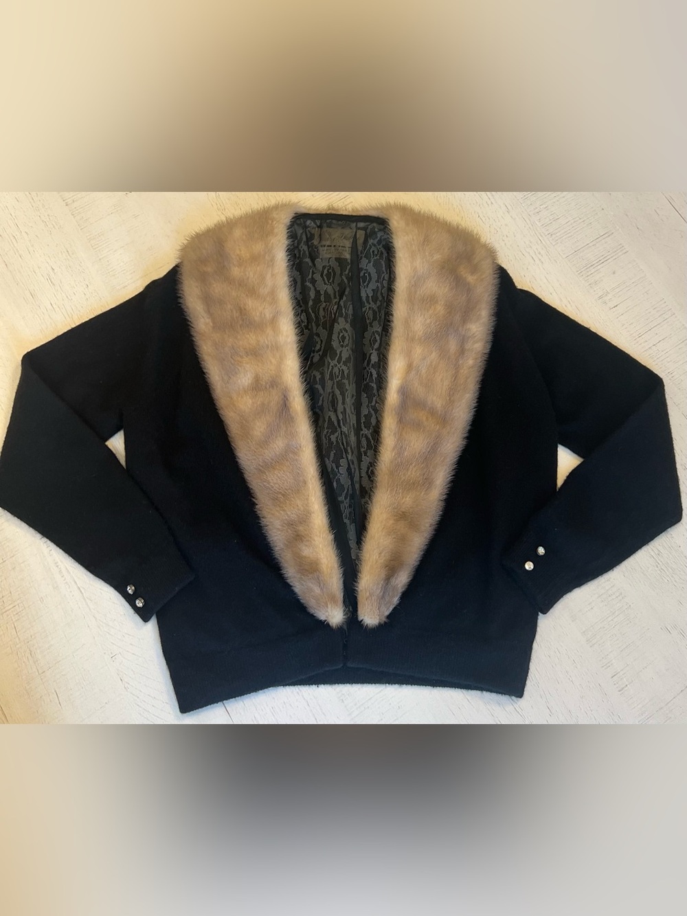 Vintage Hadleys Cashmere Dawn Mink Fur Collar Cardigan Sweater - Picture 2 of 11
